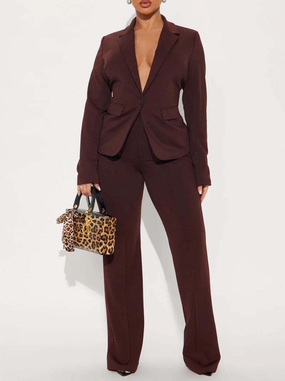 Business Per Usual Blazer Pant Set - Chocolate